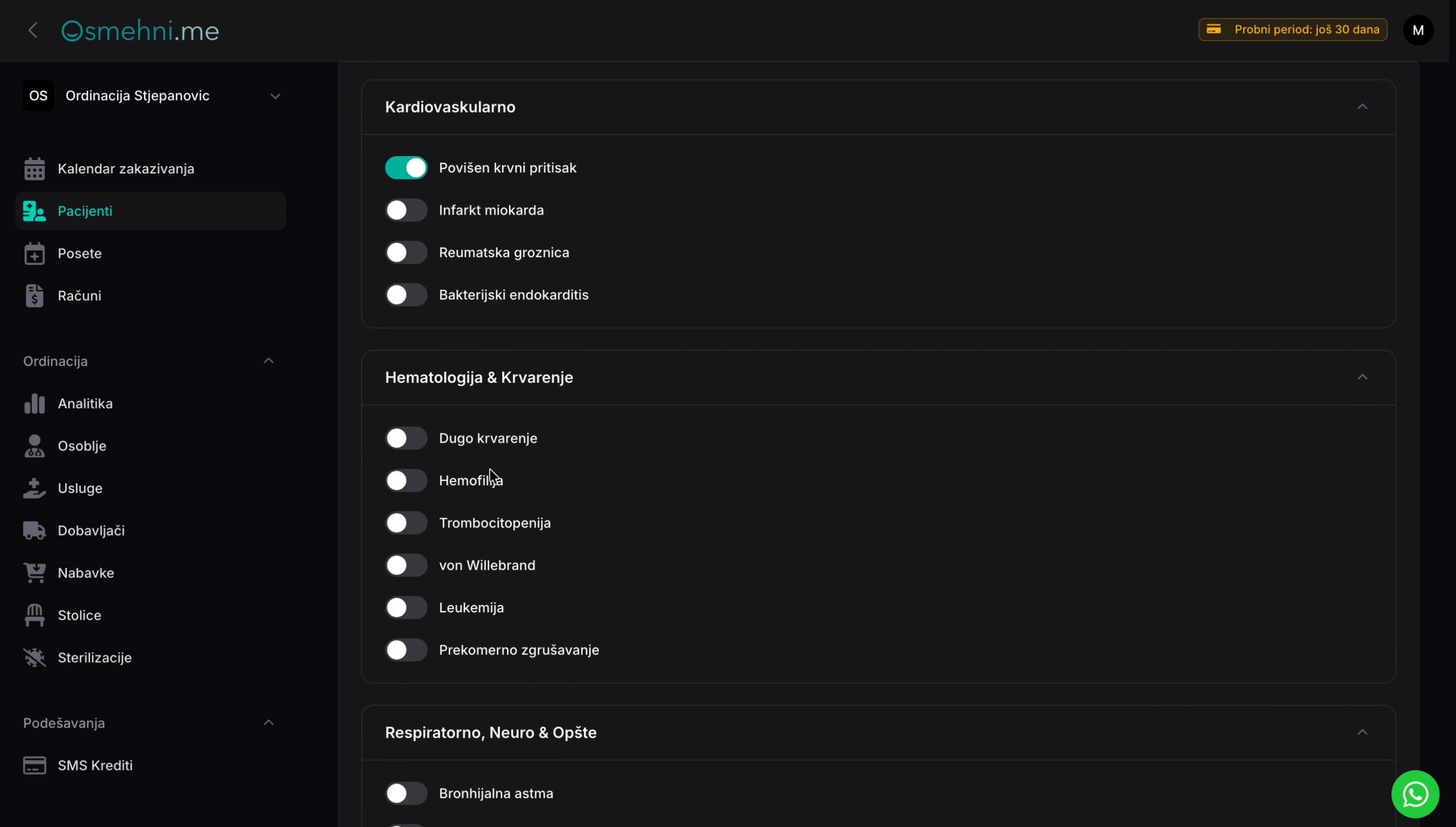Opšte zdravlje pacijenta